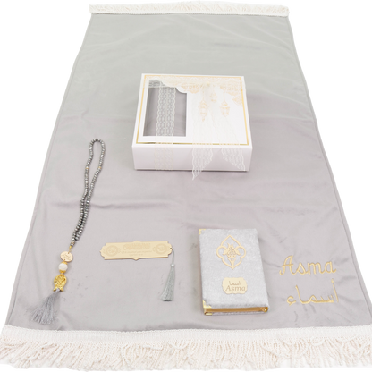 Personalized High Quality Velvet Prayer Mat Quran Tasbeeh Gift Set - Islamic Elite Favors is a handmade gift shop offering a wide variety of unique and personalized gifts for all occasions. Whether you're looking for the perfect Ramadan, Eid, Hajj, wedding gift or something special for a birthday, baby shower or anniversary, we have something for everyone. High quality, made with love.