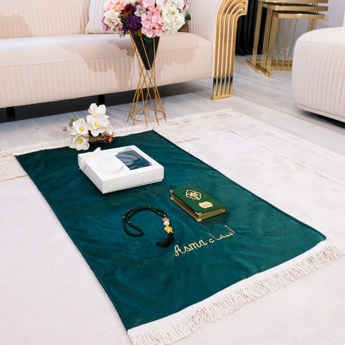 Personalized High Quality Velvet Prayer Mat Quran Tasbeeh Gift Set - Islamic Elite Favors is a handmade gift shop offering a wide variety of unique and personalized gifts for all occasions. Whether you're looking for the perfect Ramadan, Eid, Hajj, wedding gift or something special for a birthday, baby shower or anniversary, we have something for everyone. High quality, made with love.