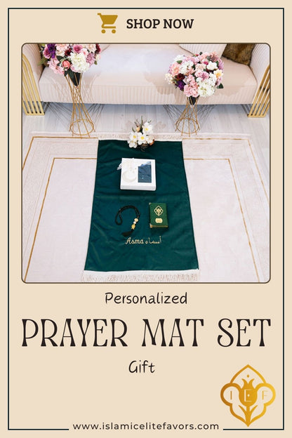 Personalized High Quality Velvet Prayer Mat Quran Tasbeeh Gift Set - Islamic Elite Favors is a handmade gift shop offering a wide variety of unique and personalized gifts for all occasions. Whether you're looking for the perfect Ramadan, Eid, Hajj, wedding gift or something special for a birthday, baby shower or anniversary, we have something for everyone. High quality, made with love.