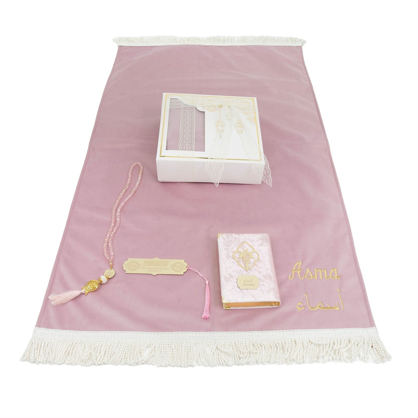 Personalized High Quality Velvet Prayer Mat Quran Tasbeeh Gift Set - Islamic Elite Favors is a handmade gift shop offering a wide variety of unique and personalized gifts for all occasions. Whether you're looking for the perfect Ramadan, Eid, Hajj, wedding gift or something special for a birthday, baby shower or anniversary, we have something for everyone. High quality, made with love.