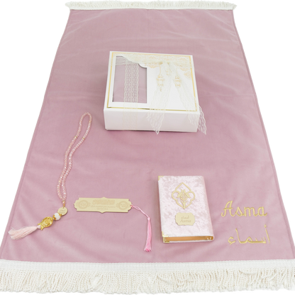 Personalized High Quality Velvet Prayer Mat Quran Tasbeeh Gift Set - Islamic Elite Favors is a handmade gift shop offering a wide variety of unique and personalized gifts for all occasions. Whether you're looking for the perfect Ramadan, Eid, Hajj, wedding gift or something special for a birthday, baby shower or anniversary, we have something for everyone. High quality, made with love.