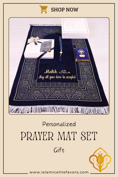 Personalized Taffeta Prayer Mat Quran Tasbeeh Islamic Muslim Gift Set, Ramadan Eid Wedding Birthday Fathers Mothers Days Gifts - Islamic Elite Favors is a handmade gift shop offering a wide variety of unique and personalized gifts for all occasions. Whether you're looking for the perfect Ramadan, Eid, Hajj, wedding gift or something special for a birthday, baby shower or anniversary, we have something for everyone. High quality, made with love.