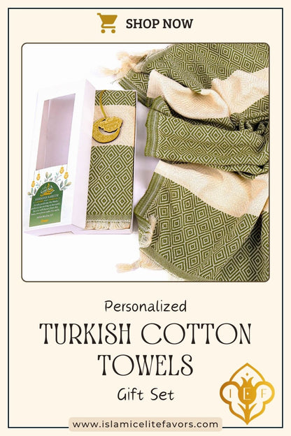 Personalized Turkish Cotton Peshtemal Towels, Custom Ramadan Eid Hajj Umrah Muslim Party Favors - Islamic Elite Favors is a handmade gift shop offering a wide variety of unique and personalized gifts for all occasions. Whether you're looking for the perfect Ramadan, Eid, Hajj, wedding gift or something special for a birthday, baby shower or anniversary, we have something for everyone. High quality, made with love.