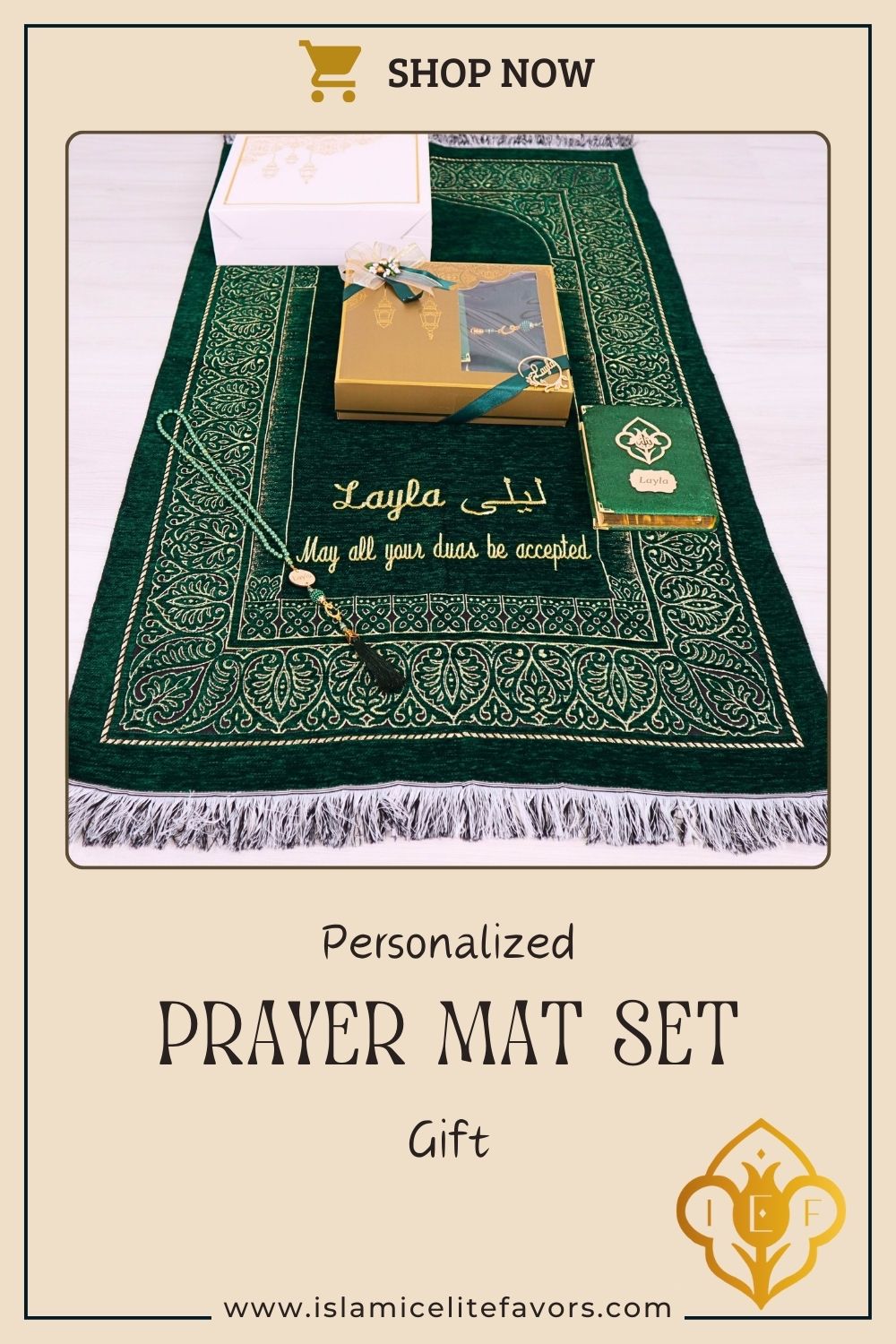 Personalized Taffeta Prayer Mat Quran Tasbeeh Islamic Muslim Gift Set, Ramadan Eid Wedding Birthday Fathers Mothers Days Gifts - Islamic Elite Favors is a handmade gift shop offering a wide variety of unique and personalized gifts for all occasions. Whether you're looking for the perfect Ramadan, Eid, Hajj, wedding gift or something special for a birthday, baby shower or anniversary, we have something for everyone. High quality, made with love.