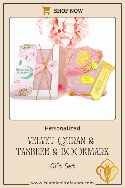 Personalized Velvet Quran Tasbeeh Islamic Gift Set, Birthday Eid Ramadan Fathers Mothers Day - Islamic Elite Favors is a handmade gift shop offering a wide variety of unique and personalized gifts for all occasions. Whether you're looking for the perfect Ramadan, Eid, Hajj, wedding gift or something special for a birthday, baby shower or anniversary, we have something for everyone. High quality, made with love.