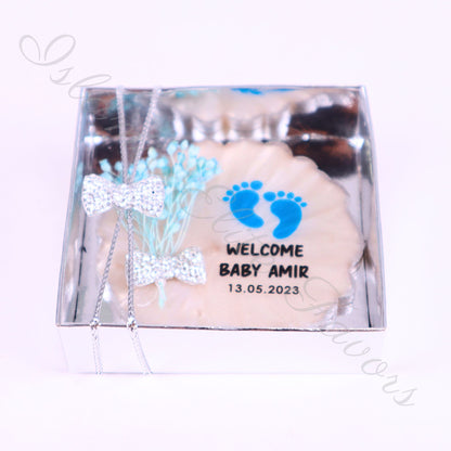 Personalized Baby Shower Favors Epoxy Magnet for Baby Boy Silver Theme