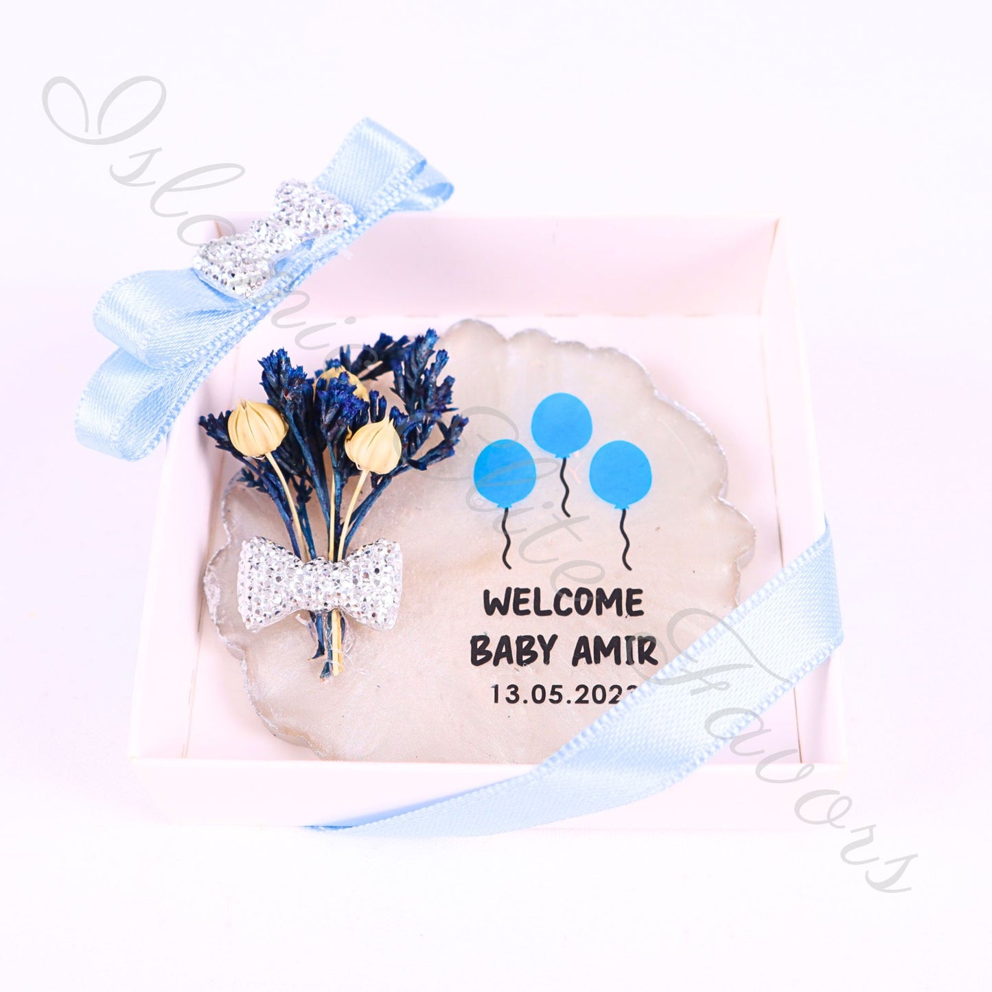 Personalized Baby Shower Favors Epoxy Magnet for Baby Boy White Theme