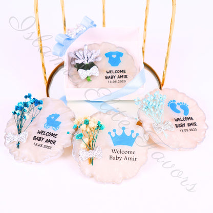 Personalized Baby Shower Favors Epoxy Magnet for Baby Boy White Theme