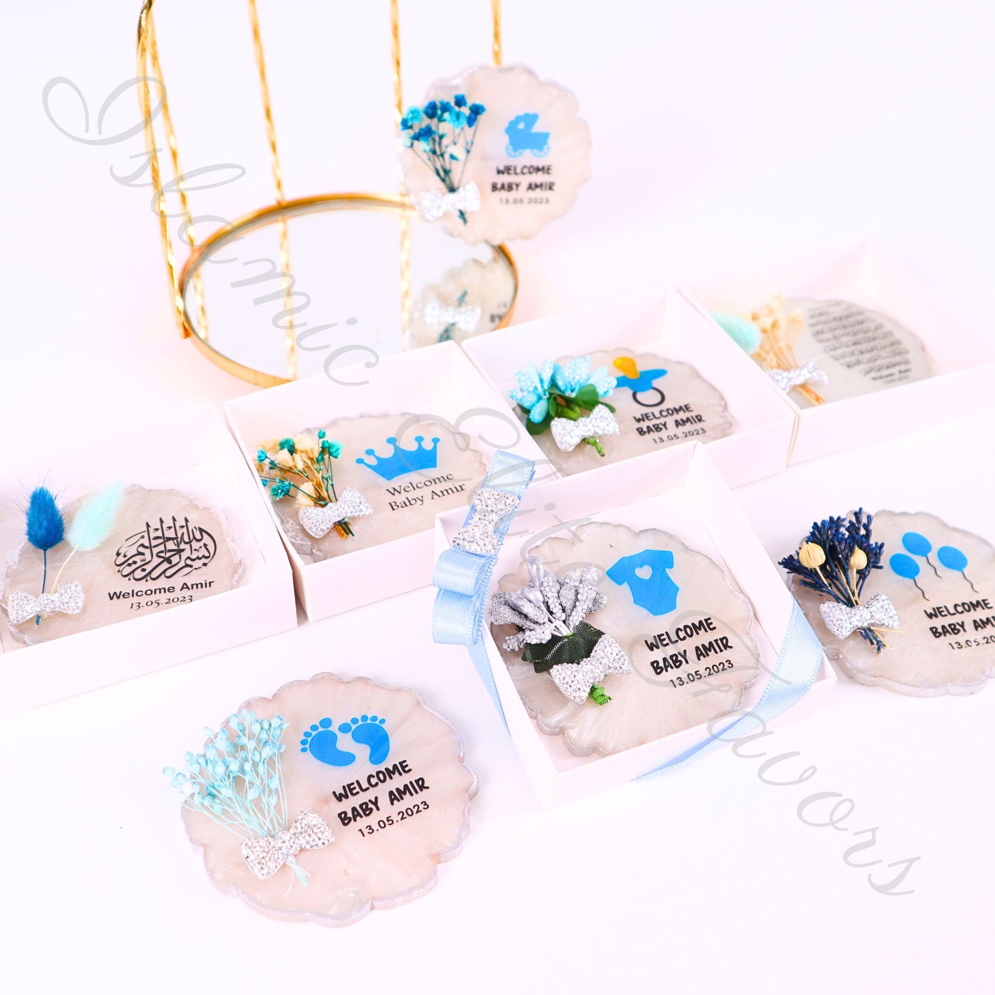 Personalized Baby Shower Favors Epoxy Magnet for Baby Boy White Theme - Islamic Elite Favors is a handmade gift shop offering a wide variety of unique and personalized gifts for all occasions. Whether you're looking for the perfect Ramadan, Eid, Hajj, wedding gift or something special for a birthday, baby shower or anniversary, we have something for everyone. High quality, made with love.
