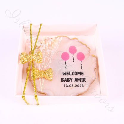 Personalized Baby Shower Favors Epoxy Magnet for Baby Girl White Theme