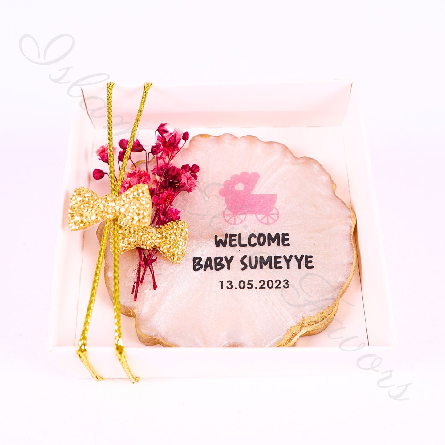 Personalized Baby Shower Favors Epoxy Magnet for Baby Girl White Theme