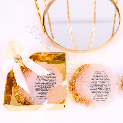 Personalized Wedding Favor Epoxy Ayatul Kursi Magnet in Gold Gift Box