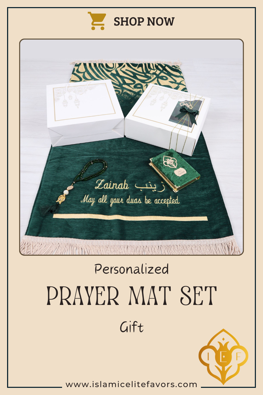 Personalized Thick Padded Prayer Mat Quran Tasbeeh Islamic Gift Set - Islamic Elite Favors is a handmade gift shop offering a wide variety of unique and personalized gifts for all occasions. Whether you're looking for the perfect Ramadan, Eid, Hajj, wedding gift or something special for a birthday, baby shower or anniversary, we have something for everyone. High quality, made with love.