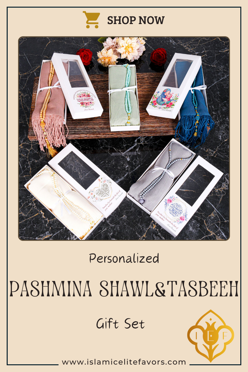 Personalized Pashmina Shawl Scarf Tasbeeh Mother's Day Gift Set - Islamic Elite Favors is a handmade gift shop offering a wide variety of unique and personalized gifts for all occasions. Whether you're looking for the perfect Ramadan, Eid, Hajj, wedding gift or something special for a birthday, baby shower or anniversary, we have something for everyone. High quality, made with love.