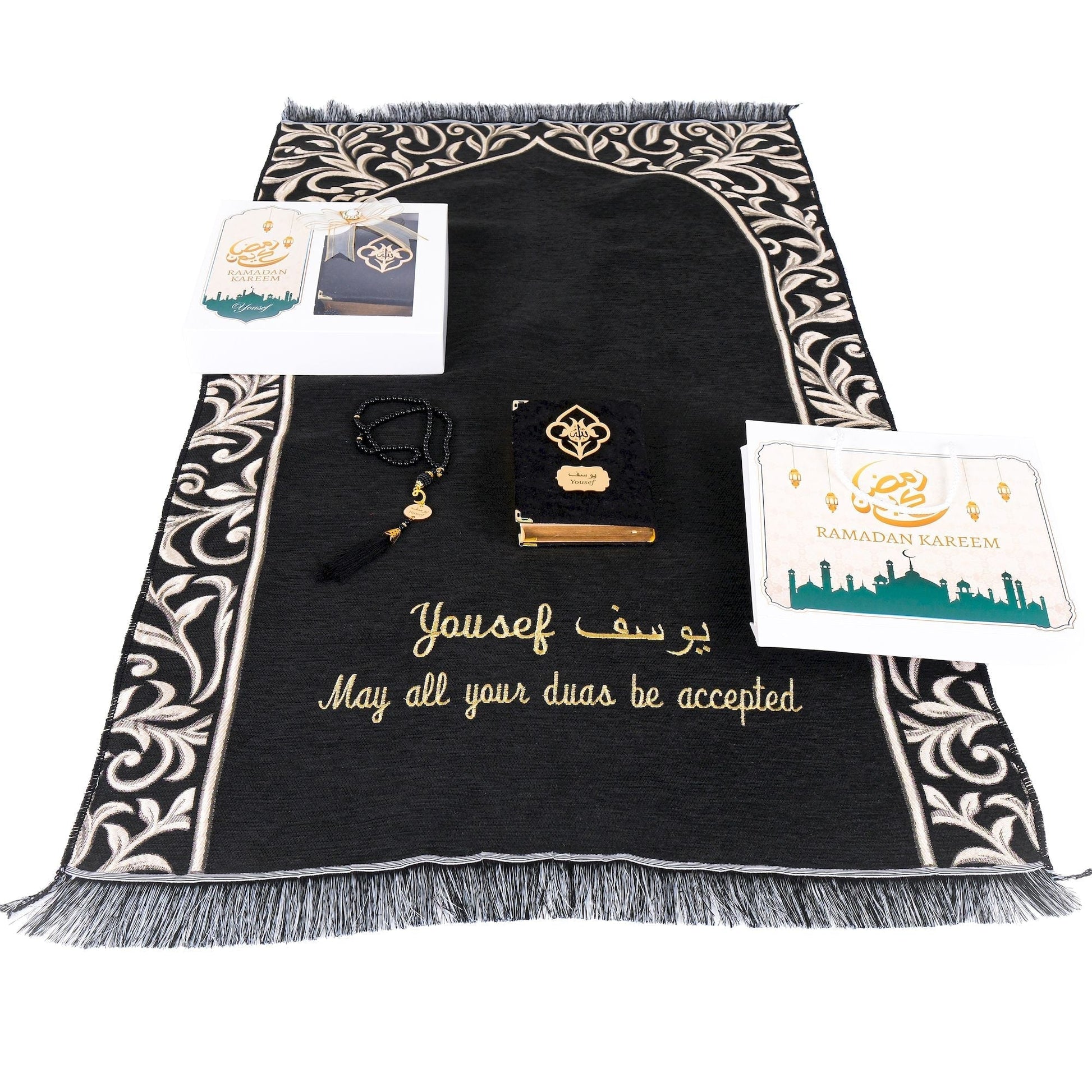 Personalized Flowery Prayer Mat Quran Tasbeeh Islamic Muslim Gift Set - Islamic Elite Favors is a handmade gift shop offering a wide variety of unique and personalized gifts for all occasions. Whether you're looking for the perfect Ramadan, Eid, Hajj, wedding gift or something special for a birthday, baby shower or anniversary, we have something for everyone. High quality, made with love.