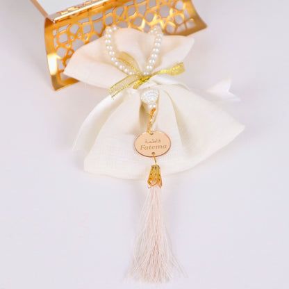 Personalized Pearl Prayer Beads in Colorful Pouch Favors for Guests