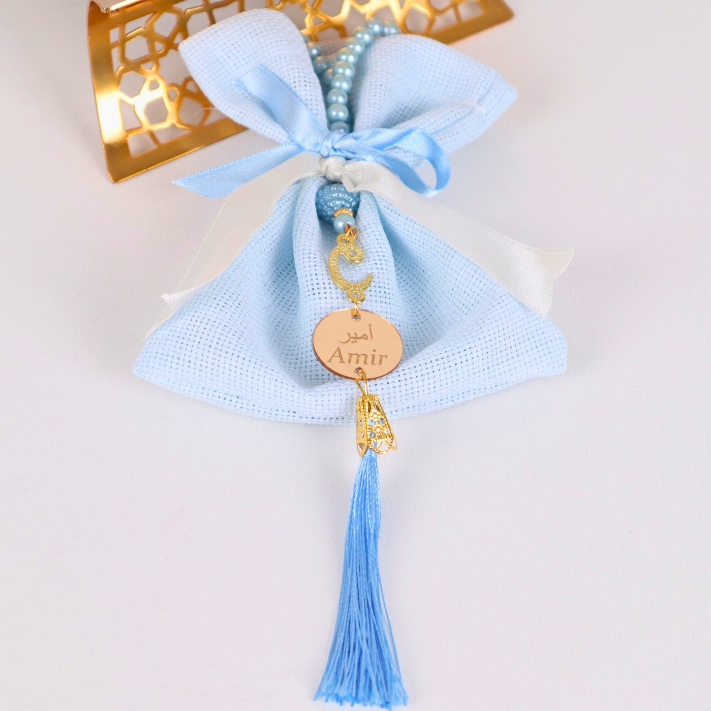 Personalized Pearl Prayer Beads in Colorful Pouch Favors for Guests