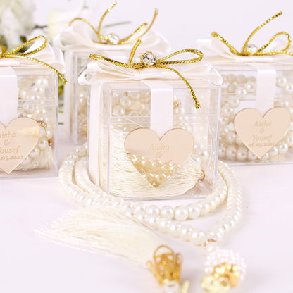 Personalized Pearl Tasbeeh Masbaha Prayer Beads Favors, Wedding Gifts - Islamic Elite Favors is a handmade gift shop offering a wide variety of unique and personalized gifts for all occasions. Whether you're looking for the perfect Ramadan, Eid, Hajj, wedding gift or something special for a birthday, baby shower or anniversary, we have something for everyone. High quality, made with love.