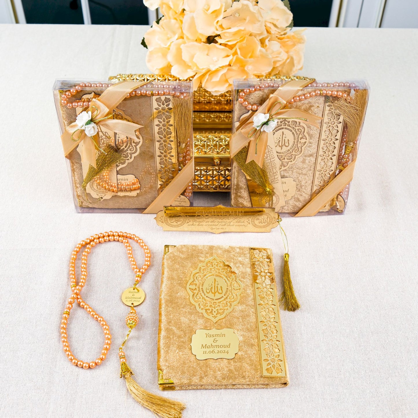 Personalized Velvet Dua Book Bookmark Tasbeeh Muslim Wedding Gift Set