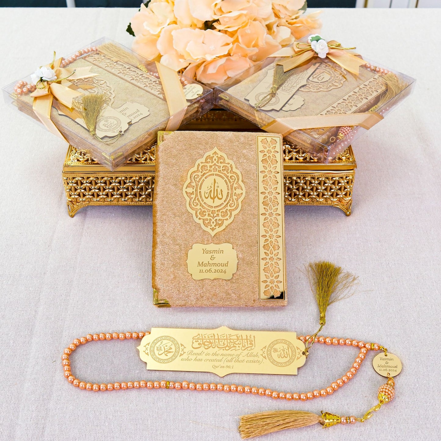 Personalized Velvet Dua Book Bookmark Tasbeeh Muslim Wedding Gift Set - Islamic Elite Favors is a handmade gift shop offering a wide variety of unique and personalized gifts for all occasions. Whether you're looking for the perfect Ramadan, Eid, Hajj, wedding gift or something special for a birthday, baby shower or anniversary, we have something for everyone. High quality, made with love.