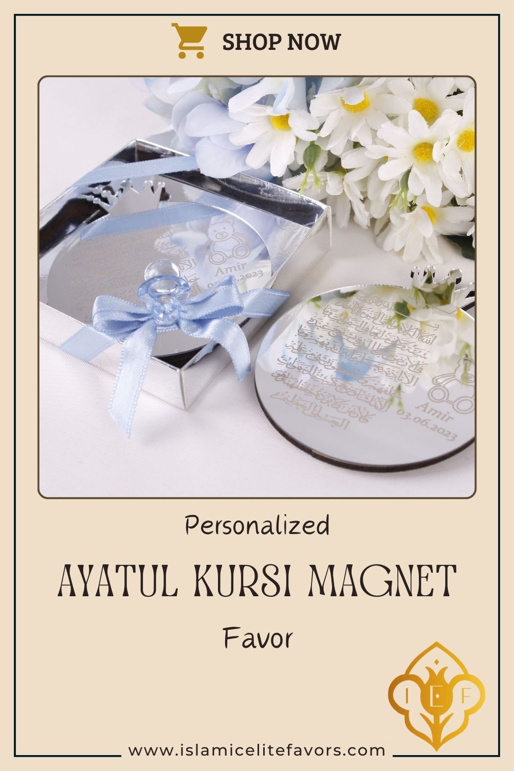 Personalized Baby Shower Favor Ayatul Kursi Magnet Silver Teddy Bear - Islamic Elite Favors is a handmade gift shop offering a wide variety of unique and personalized gifts for all occasions. Whether you're looking for the perfect Ramadan, Eid, Hajj, wedding gift or something special for a birthday, baby shower or anniversary, we have something for everyone. High quality, made with love.