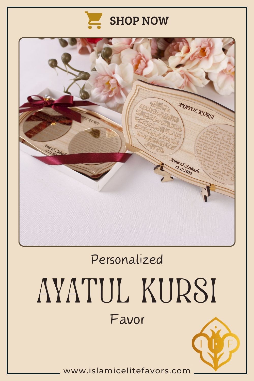 Personalized Wedding Favor Ayatul Kursi on Stand English Arabic Gold - Islamic Elite Favors is a handmade gift shop offering a wide variety of unique and personalized gifts for all occasions. Whether you're looking for the perfect Ramadan, Eid, Hajj, wedding gift or something special for a birthday, baby shower or anniversary, we have something for everyone. High quality, made with love.