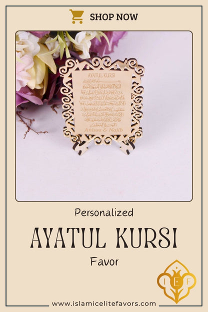 Personalized Wedding Favor Ayatul Kursi on Stand Gold Mirror Frame Cut - Islamic Elite Favors is a handmade gift shop offering a wide variety of unique and personalized gifts for all occasions. Whether you're looking for the perfect Ramadan, Eid, Hajj, wedding gift or something special for a birthday, baby shower or anniversary, we have something for everyone. High quality, made with love.