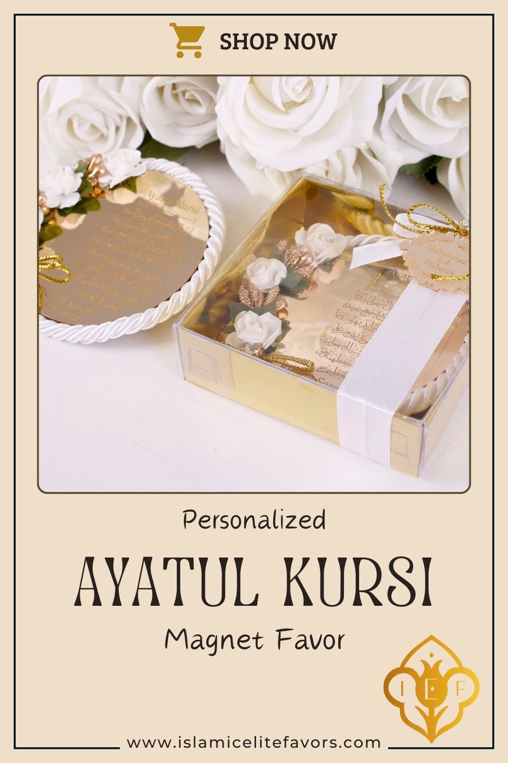 Personalized Wedding Favor Ayatul Kursi Magnet Gold Mirror Rope Flower - Islamic Elite Favors is a handmade gift shop offering a wide variety of unique and personalized gifts for all occasions. Whether you're looking for the perfect Ramadan, Eid, Hajj, wedding gift or something special for a birthday, baby shower or anniversary, we have something for everyone. High quality, made with love.