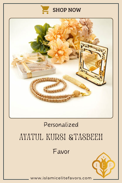 Personalized Wedding Favor Ayatul Kursi on Stand Tasbeeh Heart Design - Islamic Elite Favors is a handmade gift shop offering a wide variety of unique and personalized gifts for all occasions. Whether you're looking for the perfect Ramadan, Eid, Hajj, wedding gift or something special for a birthday, baby shower or anniversary, we have something for everyone. High quality, made with love.