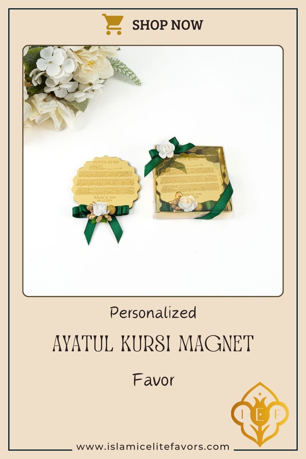 Personalized Ayatul Kursi Magnet Favor with Natural Dried Flower. Explore an exquisite collection of customized Islamic handmade gifts suitable for various occasions, including Weddings, Nikkah ceremonies, Engagements, Baby Showers, Bridal Showers, Birthdays, Ameen celebrations, Islamic parties, Ramadan, Eid, Hajj, Umrah, Mother’s Day, Father’s Day, Valentine’s Day, Anniversaries, and Graduations. Each gift is thoughtfully crafted to reflect the essence of these special moments.