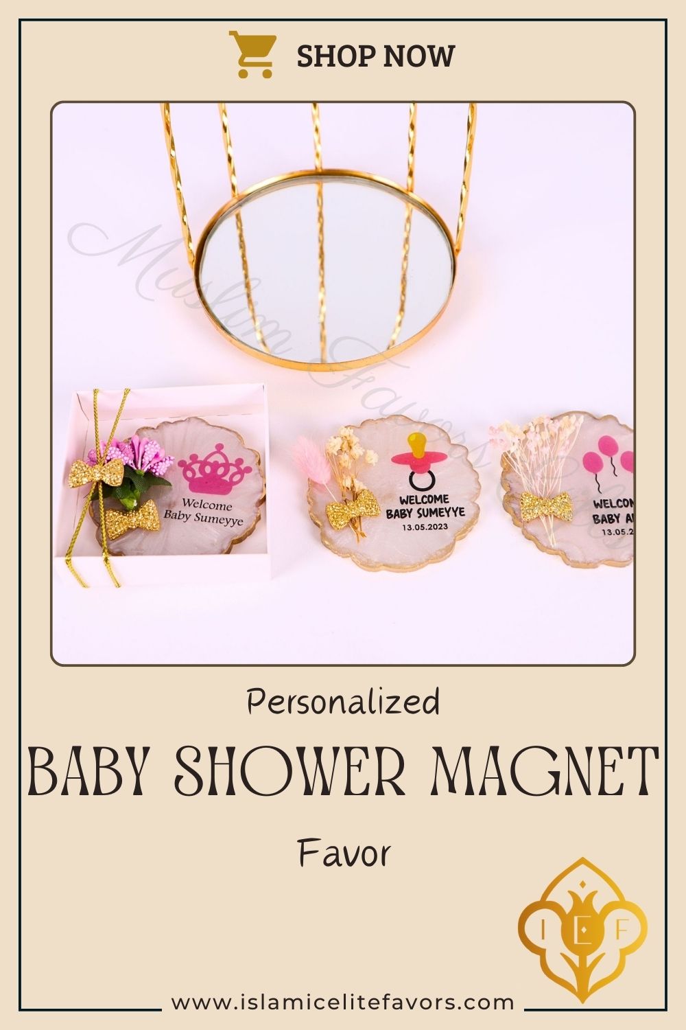 Personalized Baby Shower Favors Epoxy Magnet for Baby Girl White Theme - Islamic Elite Favors is a handmade gift shop offering a wide variety of unique and personalized gifts for all occasions. Whether you're looking for the perfect Ramadan, Eid, Hajj, wedding gift or something special for a birthday, baby shower or anniversary, we have something for everyone. High quality, made with love.
