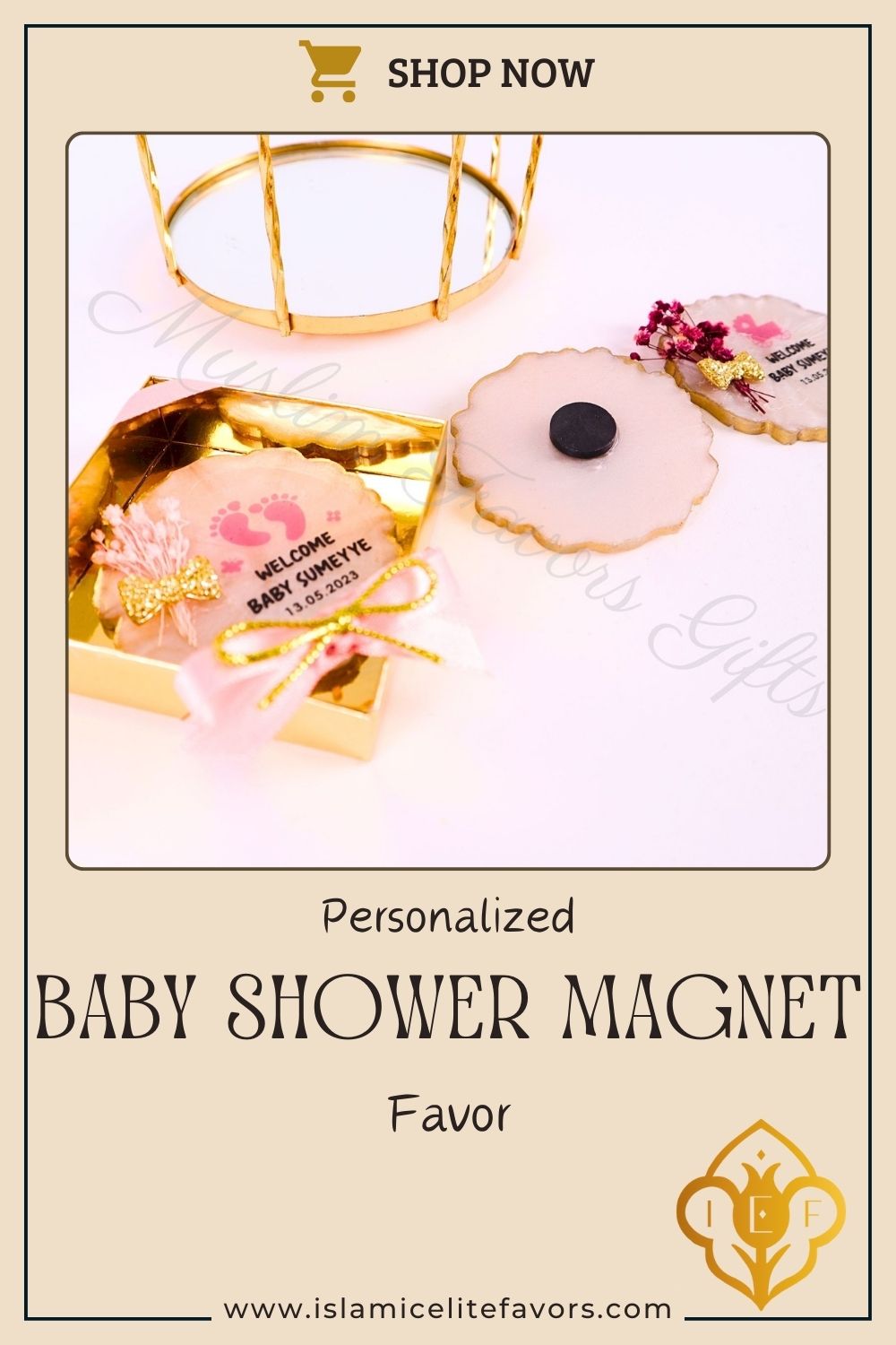 Personalized Baby Shower Favors Epoxy Magnet for Baby Girl Gold Theme - Islamic Elite Favors is a handmade gift shop offering a wide variety of unique and personalized gifts for all occasions. Whether you're looking for the perfect Ramadan, Eid, Hajj, wedding gift or something special for a birthday, baby shower or anniversary, we have something for everyone. High quality, made with love.