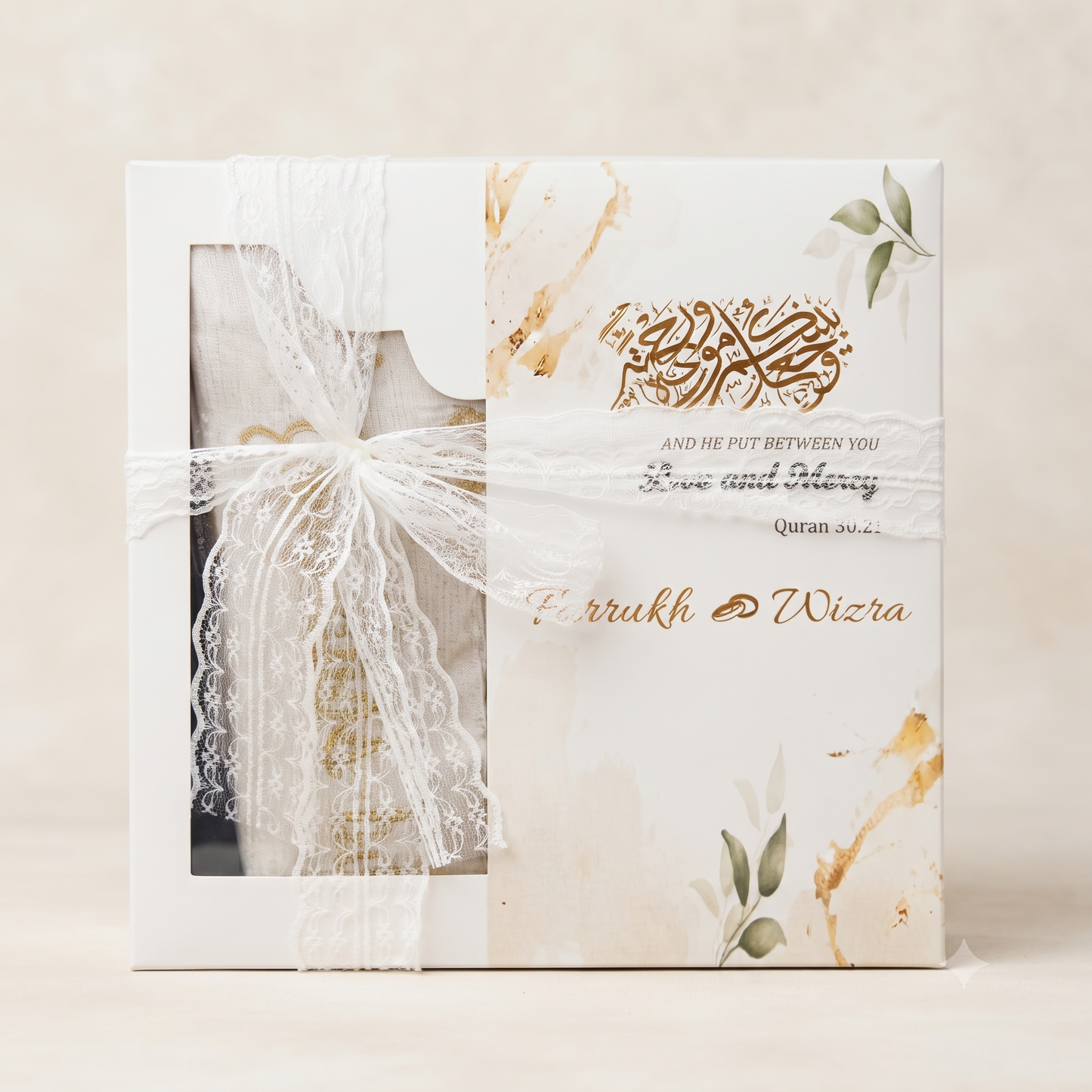 Personalized Couple Prayer Mat Set with Quran and Tasbeeh Islamic Gift