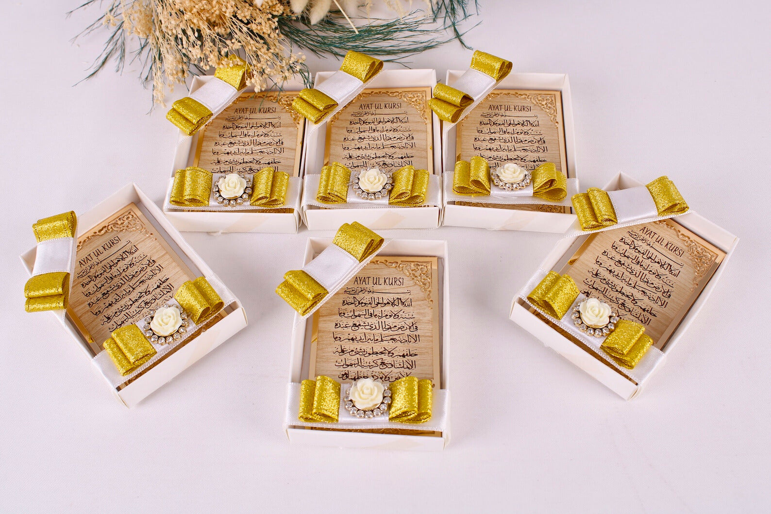 Personalized Wedding Favor Ayatul Kursi on Stand Gold Frame Brown Wood - Islamic Elite Favors is a handmade gift shop offering a wide variety of unique and personalized gifts for all occasions. Whether you're looking for the perfect Ramadan, Eid, Hajj, wedding gift or something special for a birthday, baby shower or anniversary, we have something for everyone. High quality, made with love.