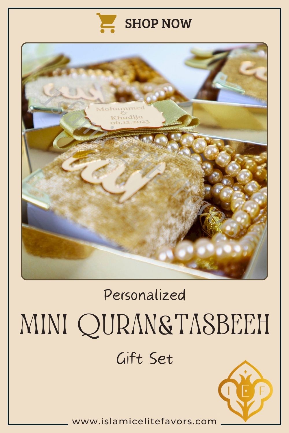 Personalized Mini Quran Pearl Prayer Bead Gold Tag Décor Wedding Favor - Islamic Elite Favors is a handmade gift shop offering a wide variety of unique and personalized gifts for all occasions. Whether you're looking for the perfect Ramadan, Eid, Hajj, wedding gift or something special for a birthday, baby shower or anniversary, we have something for everyone. High quality, made with love.