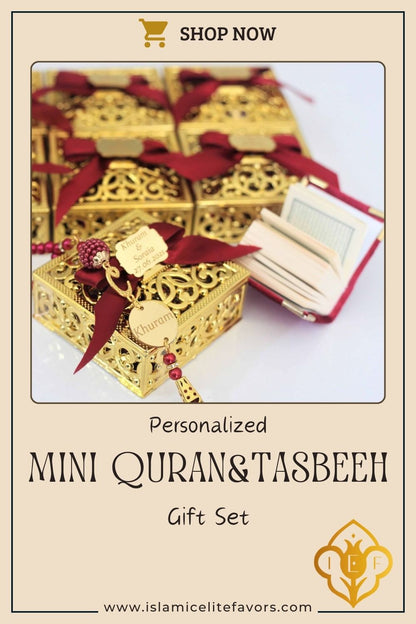 Personalized Wedding Favor Stylish Mini Quran Tasbeeh Set Tag Decor