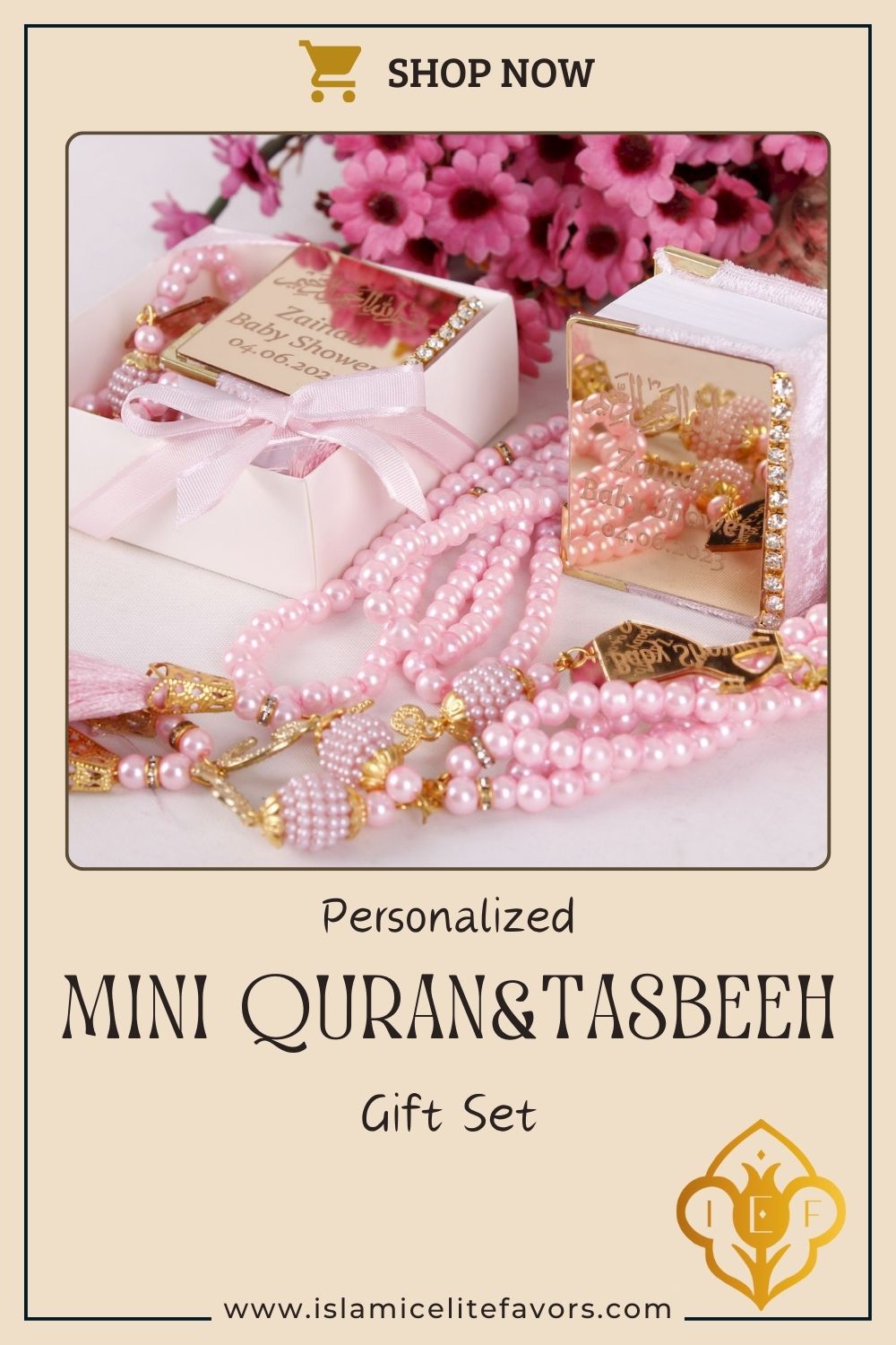 Personalized Mini Quran Pearl Prayer Beads Baby Shower Favor for Girls - Islamic Elite Favors is a handmade gift shop offering a wide variety of unique and personalized gifts for all occasions. Whether you're looking for the perfect Ramadan, Eid, Hajj, wedding gift or something special for a birthday, baby shower or anniversary, we have something for everyone. High quality, made with love.