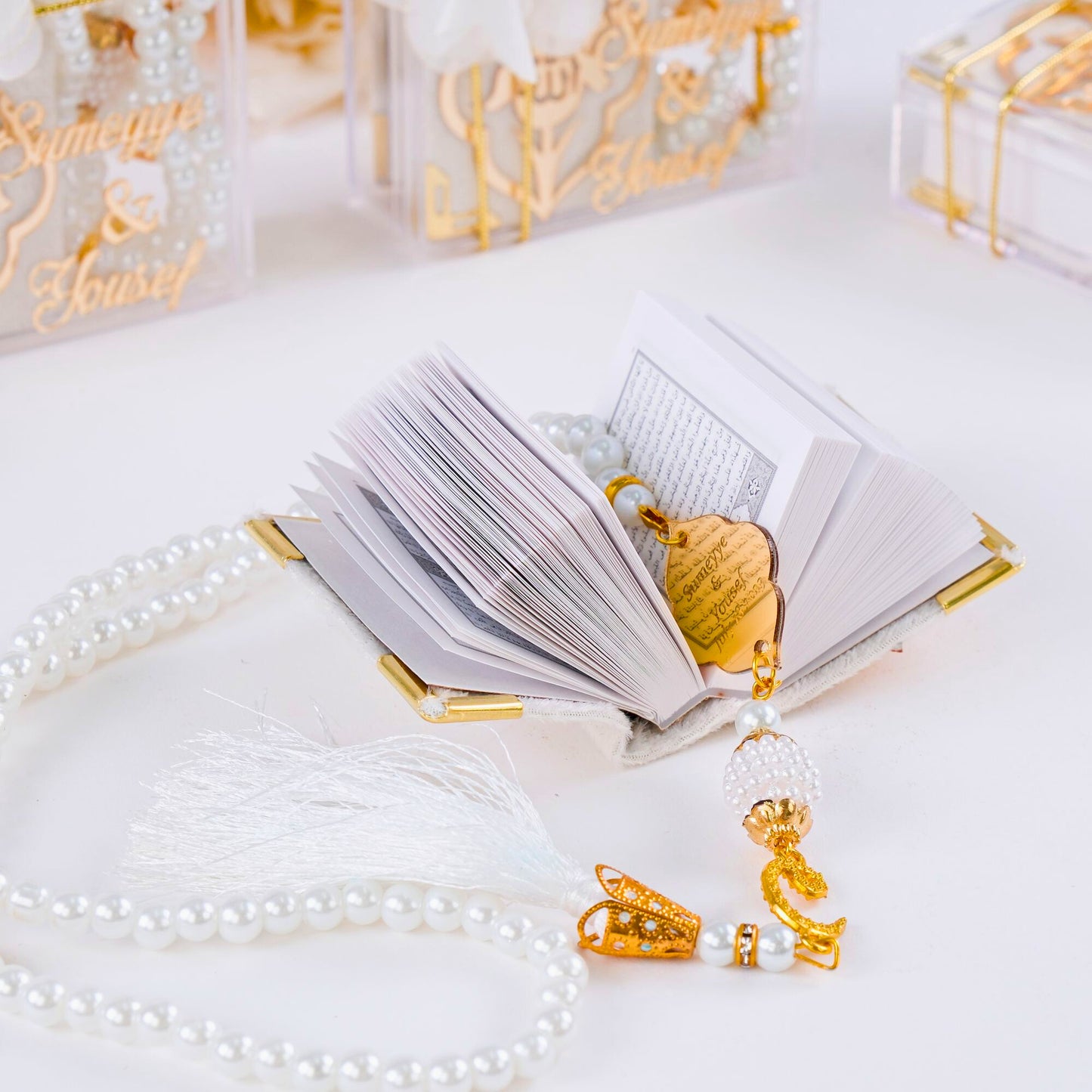 Personalized Velvet Mini Quran Pearl Tasbeeh Islam Muslim Gift Set