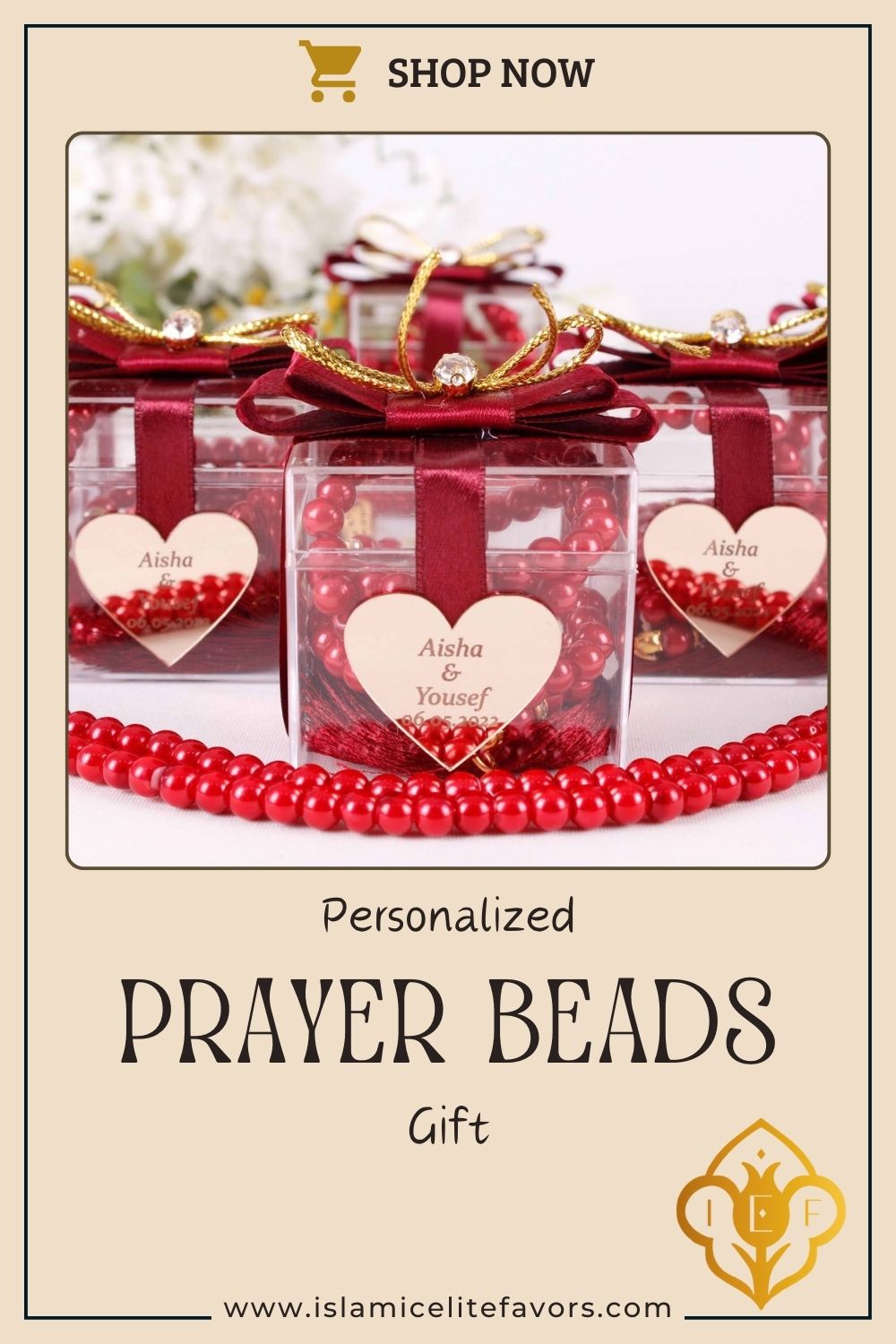 Personalized Prayer Beads Wedding Favor Decorated Gift Box with Heart