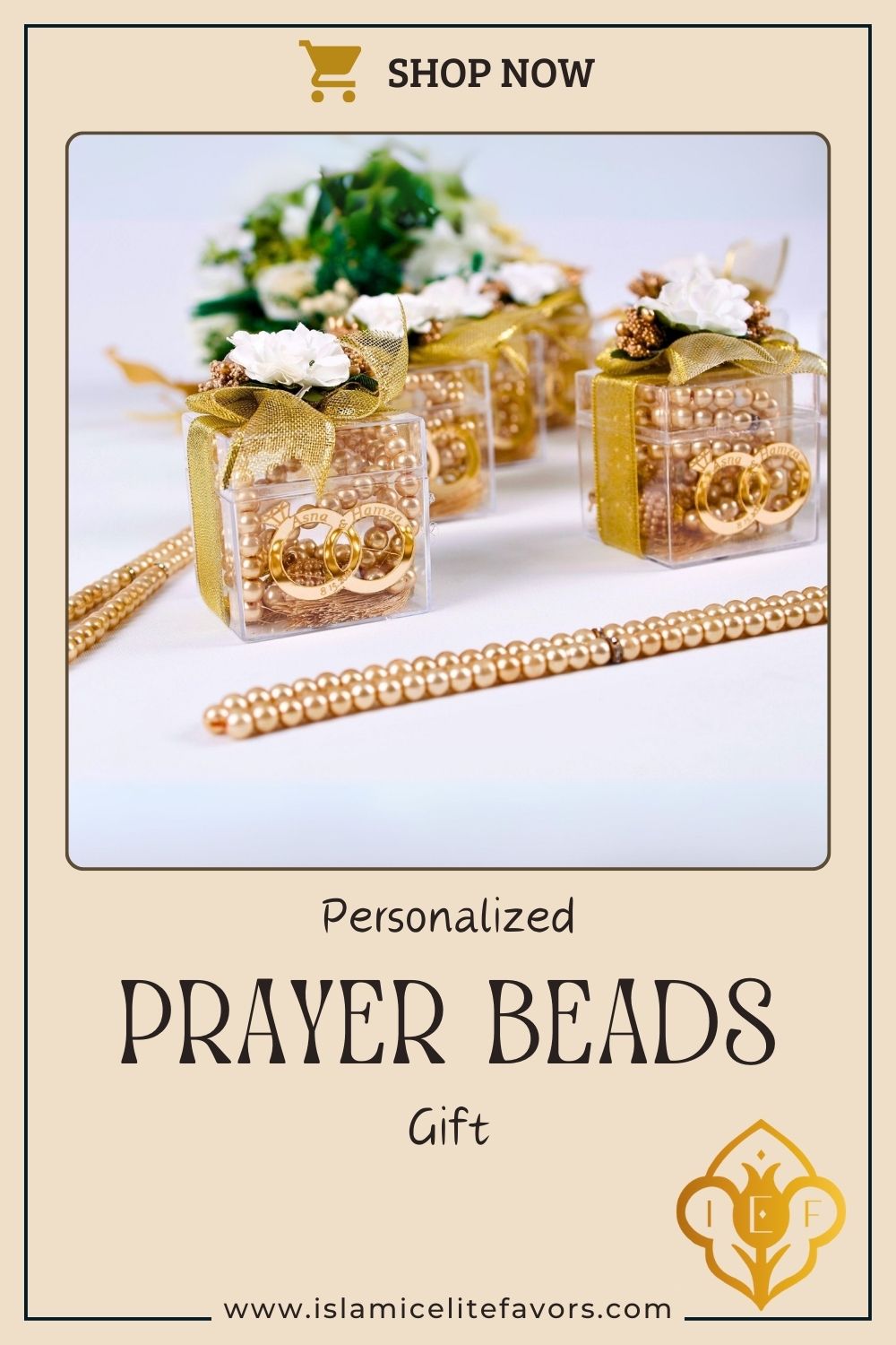 Personalized Prayer Bead Wedding Favor Decorated Box with Wedding Ring