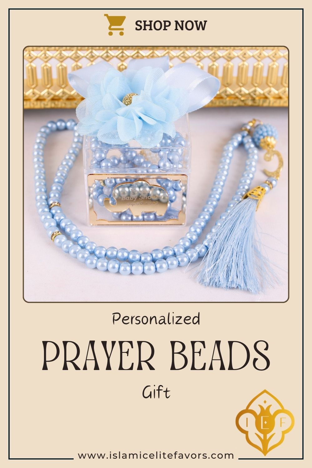 Personalized Prayer Beads Baby Shower Favor for Boy in Mica Gift Box