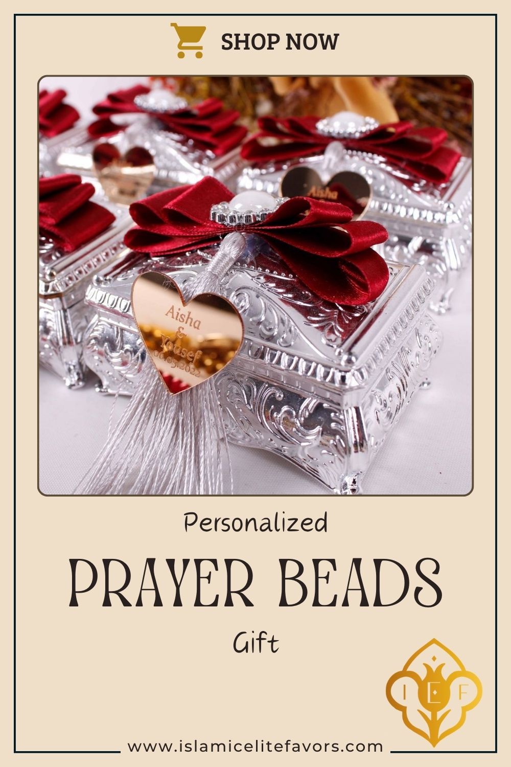 Personalized Pearl Prayer Beads Tasbeeh Lux Silver Box Wedding Favor