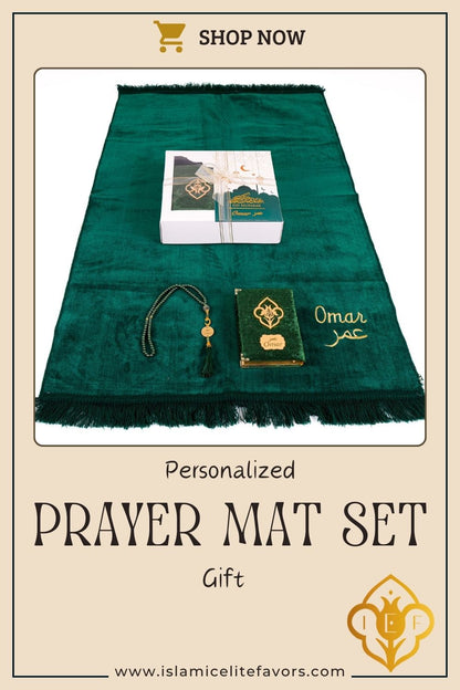 Personalized Elegant Velvet Prayer Mat Quran Tasbeeh Islamic Gift Set