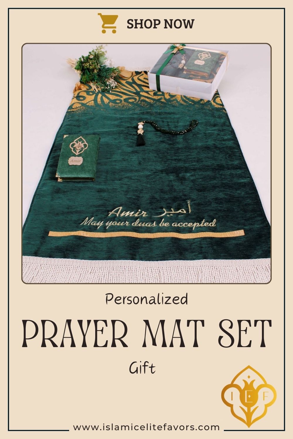 Personalized Thick Padded Prayer Mat Quran Tasbeeh Islamic Gift Set