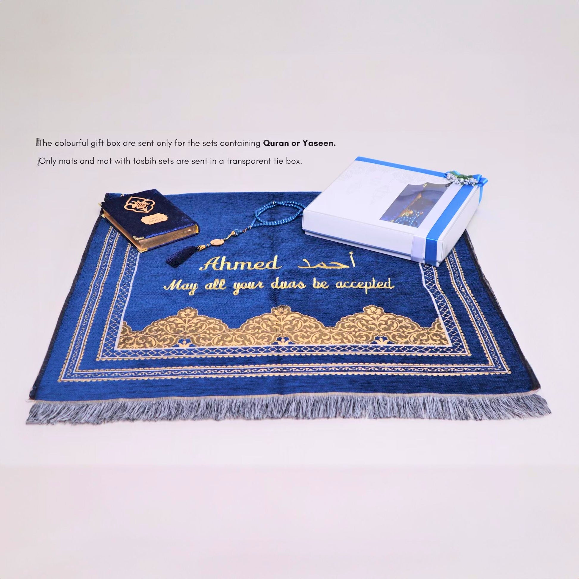 Personalized Chenille Prayer Mat Quran Tasbeeh Islamic Lux Gift Set - Islamic Elite Favors is a handmade gift shop offering a wide variety of unique and personalized gifts for all occasions. Whether you're looking for the perfect Ramadan, Eid, Hajj, wedding gift or something special for a birthday, baby shower or anniversary, we have something for everyone. High quality, made with love.
