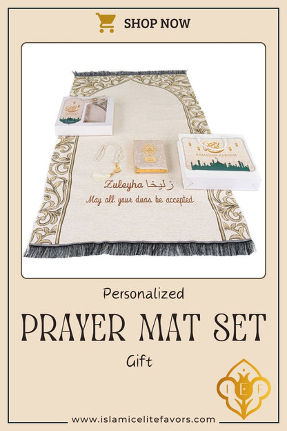 Personalized Flowery Prayer Mat Quran Tasbeeh Islamic Muslim Gift Set