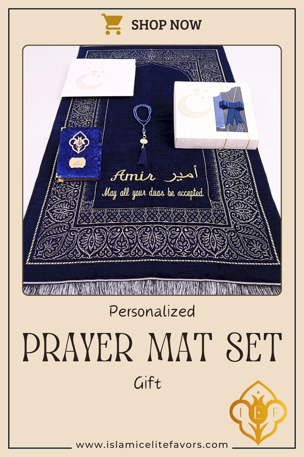Personalized Taffeta Prayer Mat Quran Tasbeeh Islamic Muslim Gift Set