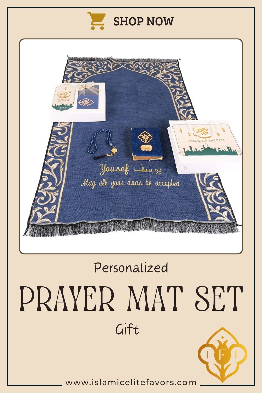 Personalized Flowery Prayer Mat Quran Tasbeeh Islamic Muslim Gift Set - Islamic Elite Favors is a handmade gift shop offering a wide variety of unique and personalized gifts for all occasions. Whether you're looking for the perfect Ramadan, Eid, Hajj, wedding gift or something special for a birthday, baby shower or anniversary, we have something for everyone. High quality, made with love.