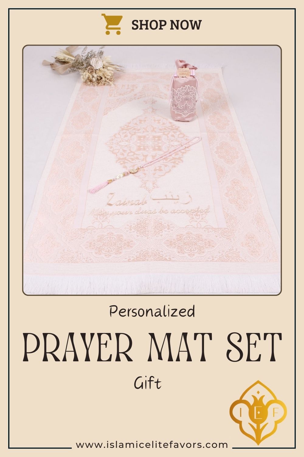 Personalized Pouch Travel Prayer Mat Tasbeeh Islamic Muslim Gift Set
