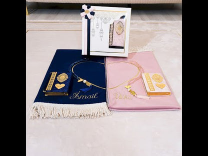 Personalized Luxury Velvet Prayer Mat Set Gift for Couple Islamic Gift